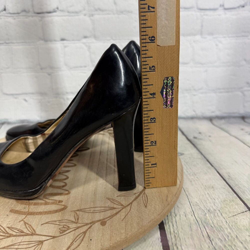 Burberry Black Patent Leather Pumps Heels Women's US 7.5 Nova Check Lined Italy - Picture 5 of 16